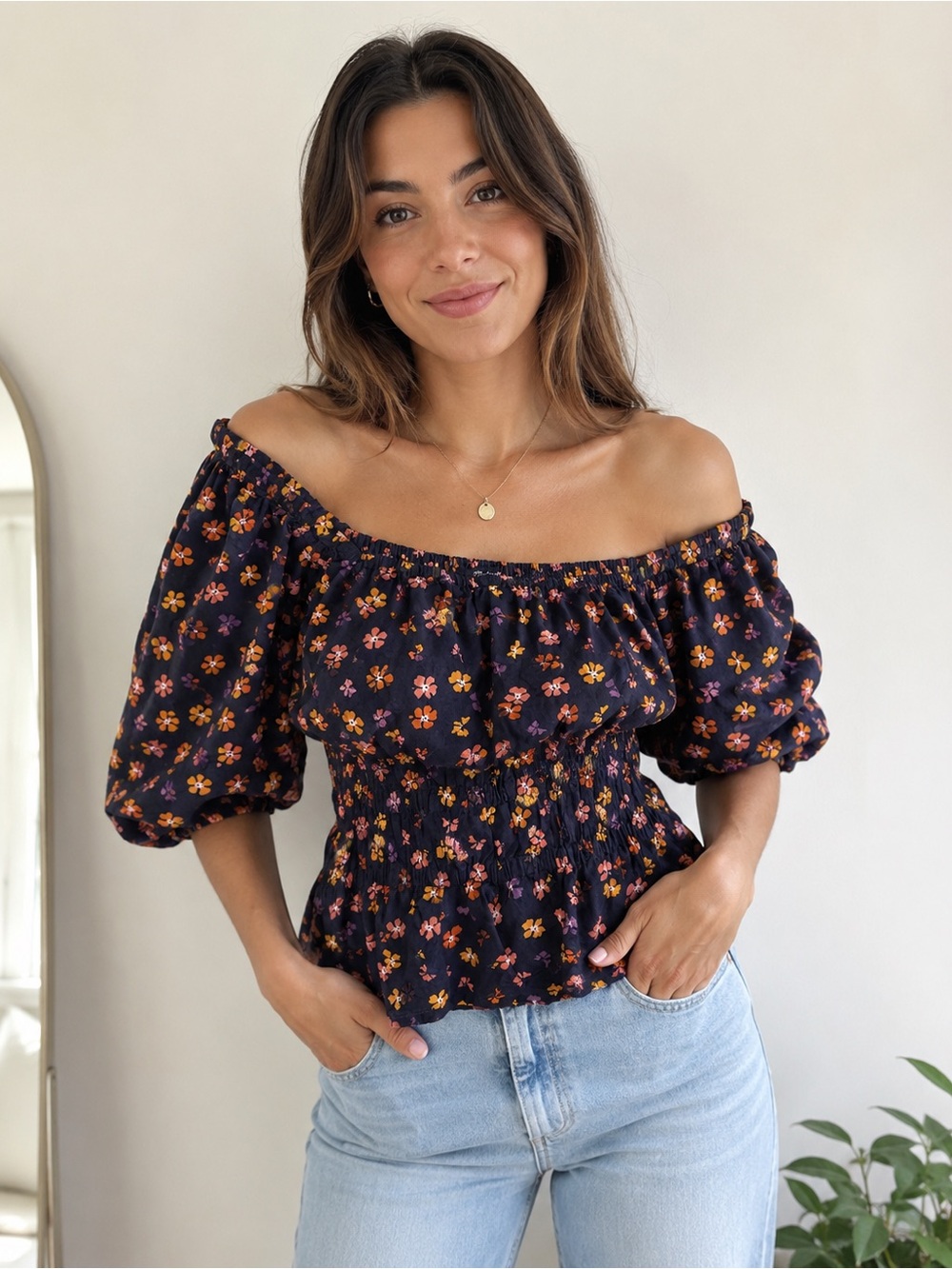 Madewell Aloha Floral Puff Sleeve Blouse SZ S Boho